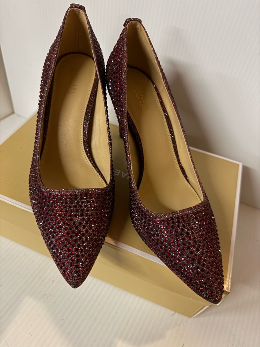Michael Kors Burgundy Crystal Pointed Toe Pumps - Picture 2 of 6